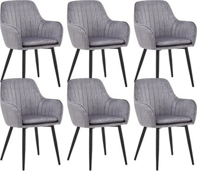 Colenis® - Lavinia Eetkamerstoel - Set Van 6 - Grijs - Adoré Velvet - Industrieel