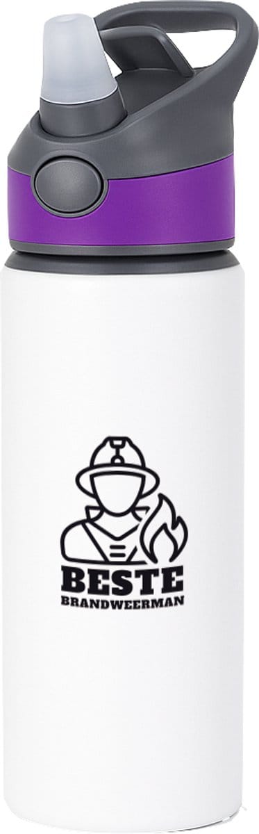 Hacebo® - Beste brandweerman waterfles met rietje paars - Beste brandweerman - collega - cadeau - water fles - 650ML