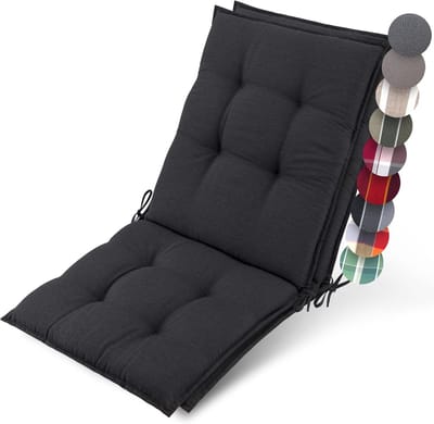 Beautissu Sun-NL – Set van 2 Premium Lage Rugleuning Kussen 100x50 cm - UV-bestendig & 8cm Dik Kussen Tuinstoelkussen Antislip Bevestigingsbanden – Stevige Stof Antraciet Gestreept