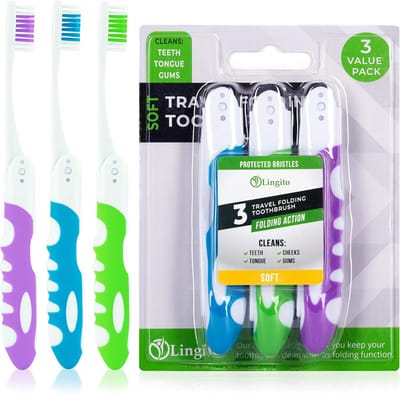 Reistandenborstel Set - Opvouwbare Tandenborstel - Mondverzorging Onderweg - Ingebouwde Beschermhoes - 3 Stuks - Multicolor