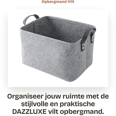 Dailygoods- Opbergmand Lichtgrijs - Opbergmand Rechthoekig - Opbergmand 37 x 27 x 23 cm - Opbergmand van Vilt - Duurzaam en Eenvoudig te Reinigen - Opbergdoos