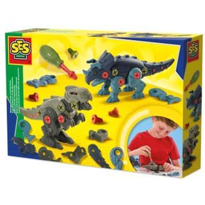 SES Creative 14291 Dino Schroefconstructies - Creatieve Bouwset voor Kinderen vanaf 5 Jaar - Bouw een T-Rex en Triceratops met schroeven en onderdelen - Stimuleert probleemoplossend denken