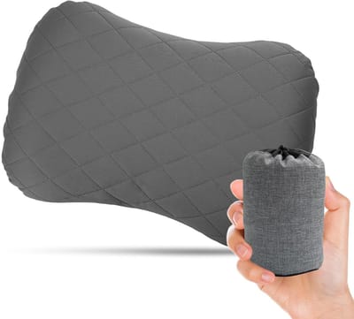 Opblaasbaar Camping Kussen - Opblaasbaar Kussen - met Afneembare Kussenhoes - Met Nekondersteuning - Geborsteld Hoofdkussen - Comfortabel Reiskussen - voor Kantoor, Outdoor Wandelen - Grijs