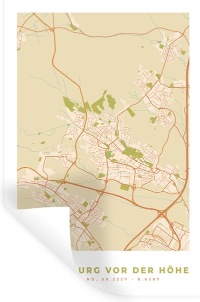 Muurstickers - Sticker Folie - Kaart - Stadskaart - Bad Homburg vor der Höhe - Plattegrond - Vintage - 20x30 cm - Plakfolie - Muurstickers Kinderkamer - Zelfklevend Behang - Zelfklevend behangpapier - Stickerfolie