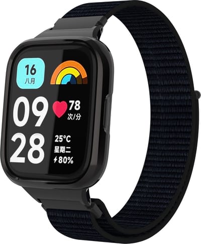 Strap-it Nylon smartwatch bandje - Comfortabele nylon band met klittenbandsluiting geschikt voor Xiaomi Redmi Watch 3 Active / Lite - zwart