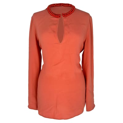 Gucci blouse met kralen in de halslijn van koraalkleurige zijde