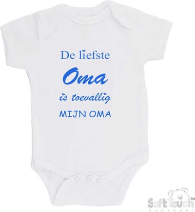 100% katoenen Romper "De liefste oma is toevallig mijn oma" Jongens Katoen Wit/blauw Maat 56/62