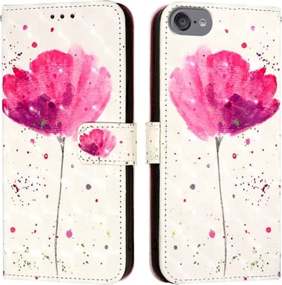 Bescherm-Etui Mapje Hoes geschikt voor iPod Touch - Wit - Roze Bloem