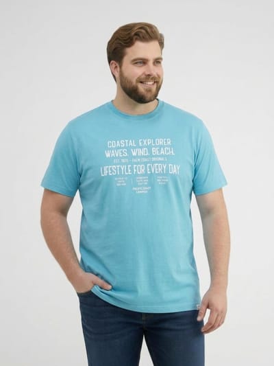 LERROS T-shirt van puur katoen met slogan-opdruk, grote maten , Maat: 3XL , Kleur: REEF BLUE , 100% katoen