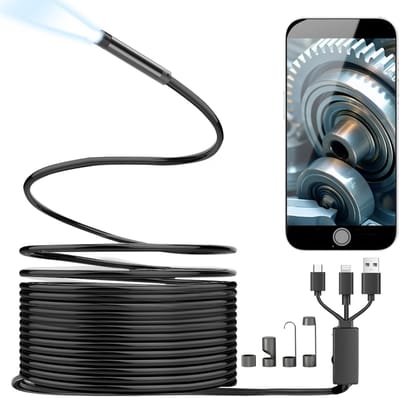 Dutchers® Endoscopiecamera met Scherm – 1920P HD Inspectiecamera met Licht – 4.3 inch IPS Display – 5 Meter Halfstijve Kabel – IP67 Waterdicht – 8 LED Lampjes – Borescoop voor Afvoer, Leidingen & Meer (Oranje)