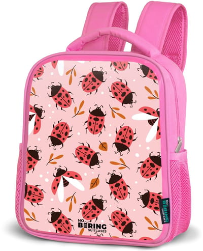 NoBoringSuitcases.com® - Rugzak roze - Schooltas meisjes - Rode lieveheersbeestjes op roze achtergrond - Kinder rugtas meisje - Boekentas kind - Kinderrugzak voor school - Schoolrugzak