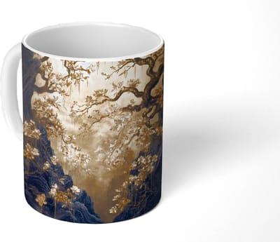 Mok - Koffiemok - Bloemen - Takken - Goud - Sierlijk - Mokken - 350 ML - Beker - Koffiemokken - Theemok