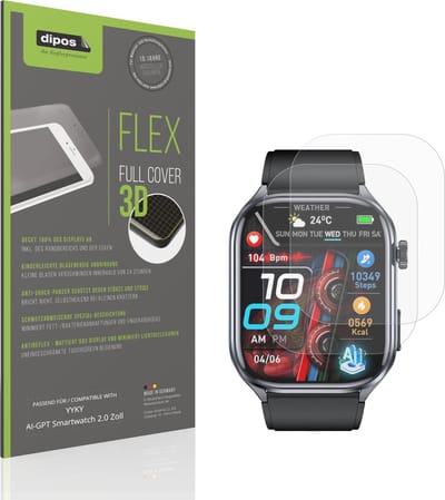 dipos FLEX – 2x Matte Screenprotector geschikt voor YYKY AI-GPT Smartwatch 2.0 Zoll | Volledige Schermbescherming | Case-Friendly