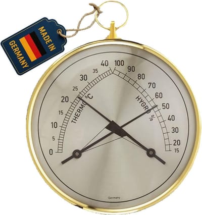 SnelShoppen - Analoge Thermo-Hygrometer - Controle van Temperatuur en Luchtvochtigheid - Klassiek Zakhorloge Ontwerp met Messing Ring - Gezond Binnenk