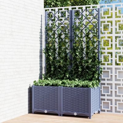 Plantenbak met Trellis - Verhoogd Bed Klimplantenbak - Planten Kweken - Weerbestendig PP Materiaal - 80x40x136 cm - Donkergrijs