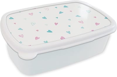 Broodtrommel Wit - Lunchbox - Brooddoos - Hartjes - Patronen - Pastel - 18x12x6 cm - Volwassenen