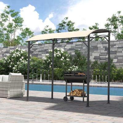 MEUNIQ barbecue overkapping 215 x 150 x 220 cm met UV-bestendig polyester dak, stalen frame en 10 haken, vrijstaand grillpaviljoen voor tuin of buitenkeuken, beige