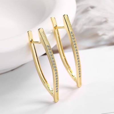 Nieuwe 925 Sterling Zilveren Oorbellen V-vormige Irreguliere Driehoek Oorbellen Ingezette Zirkonia Diamant Oorbellen Geometrische Oorbellen Vrouwen goud