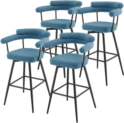 Set van 4 barkrukken 360° draaibaar blauw 61x103x55 cm met armleuning, rugleuning en voetensteun tot 120 kg ML design