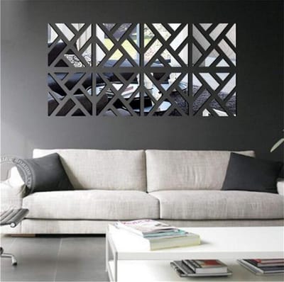 4 Stuks 3D Spiegel Wandstickers - Acryl Vierkante Geometrische Patroon DIY Kunst Stickers voor Thuisdecoratie in Woonkamer, Slaapkamer en Trap