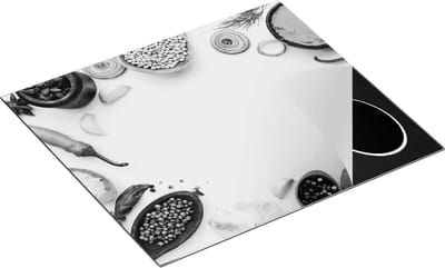Chefcare Inductie Beschermer Kruiden op een Witte Tafel - Zwart Wit - 60x50 cm - Afdekplaat Inductie - Kookplaat Beschermer - Inductie Mat