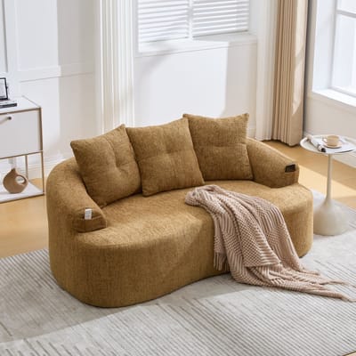 MODFU 2-Zitsbank - Diepe Zitting - Eigentijds Design - Chenille - Mosterdgeel - 164 X 92 X 60 Cm