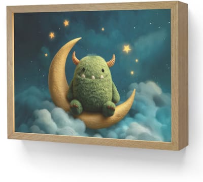 Wandlamp 40x30 cm - Oplaadbaar - Monster - Groen - Maan - Wolken - Wandlampen binnen woonkamer - Slaapkamer lamp - Decoratieve nachtlamp - Vloerlamp draadloos