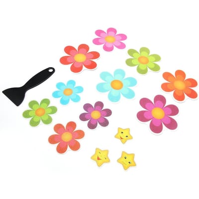 Lot de 13 autocollants antidérapants et imperméables en forme de fleur pour salle de bain avec grattoir pour baignoire