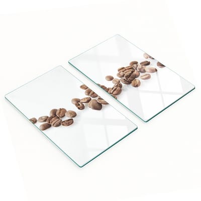 Set van twee decoratieve glazen snijplanken in de vorm van koffiebonen, 2x30x52 cm