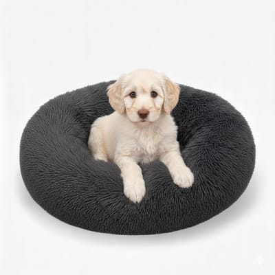 MeisterPets® Fluffy Hondenmand & Kattenmand Ø 80 cm – Antraciet – Ronde Donutmand van Zacht Pluche – Wasbaar – Antislip – Comfortabel Hondenbed voor Honden en Katten