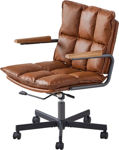 Lederen ergonomische computerstoel - Bruine bureaustoel met wielen - Directiestoel - Kantoorstoel - 65x46x72cm - In hoogte verstelbaar - Thuiswerk Bruin