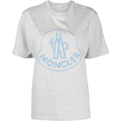 Moncler Effen Kleur Logo Geborduurd Ronde Hals Pullover Korte Mouwen T-shirt Dames T-shirts I10938C00014829HP984 XS white
