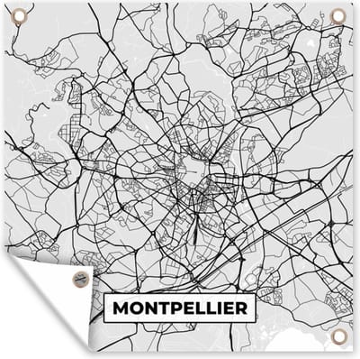 Tuin poster Kaart - Stadskaart - Frankrijk - Montpellier - Plattegrond - 200x200 cm - Tuindoek