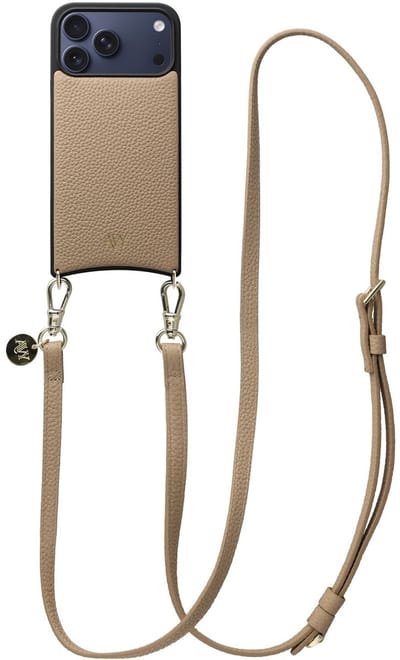 AVY Leren Hoesje Geschikt voor Apple iPhone 17 Pro Max | Compatibel met MagSafe | Leather Case met Telefoonkoord | Crossbody | Beige | Long Leather