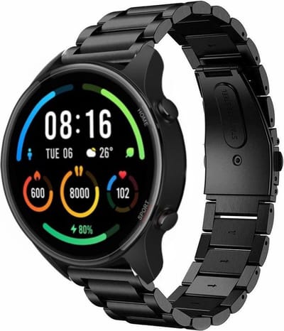 Strap-it Stalen schakel bandje - geschikt voor Xiaomi Mi Watch / Xiaomi Watch S1 (Pro/Active) / Watch 2 Pro / Watch S3 / Amazfit Balance / Bip 5 - zwart