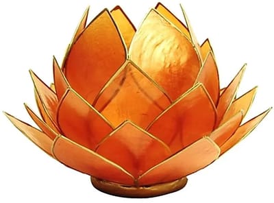 Lotus sfeerlicht oranje goudrand groot - 15x15 - Schelp - Oranje - Goudkleurig - S