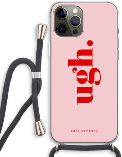 Case Company® - Hoesje met koord geschikt voor iPhone 12 Pro hoesje met Koord - Ugh - Telefoonhoesje met Zwart Koord - Bescherming aan alle Kanten en Over de Schermrand