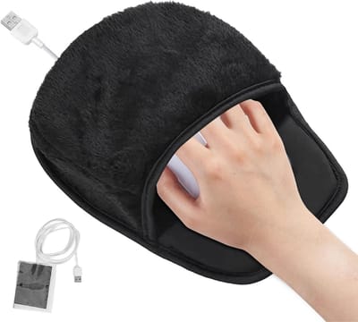 TopChoice® Verwarmde Muismat - Verhitte Bureau Onderlegger - Bureaumat - Sneeuwvlok Pluche - Zwart