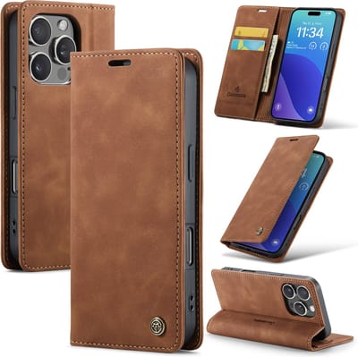 Casemania Hoesje Geschikt voor Apple iPhone 16 Pro - Sienna Brown - Dunne Portemonnee Book Case - Slim Wallet Case met Pasjeshouder