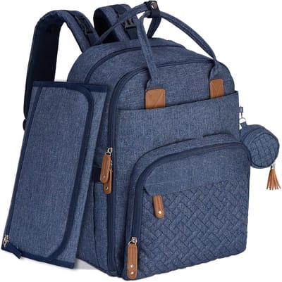 Famanu - Babycommode Rugzak Luiertas Rugzak Met Draagbaar Verschoonkussen, Fopspeenhouder En Kinderwagenriemen, Marine Blauw Babytas Multifunctioneel Voor Mama En Papa, Marine Blauw