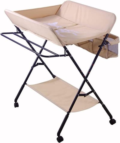 Mobiele Luiertafel - Draagbare Verschoontafel - Babyverzorging Thuis - Opvouwbaar Met Opbergvakken - 80 x 66 x 98 cm - Abrikoos