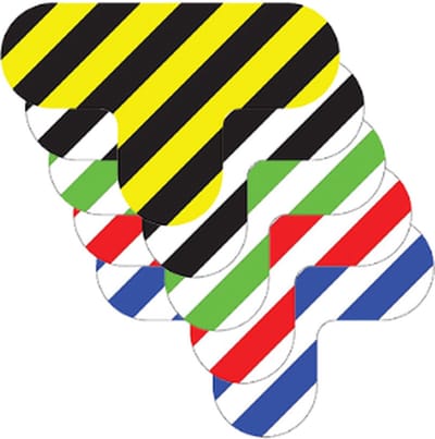 T-stuk gestreept Geel & Zwart 180 x 120 mm - vloersticker met vlakke toplaag