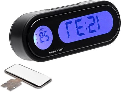 SnelShoppen - Digitale LED Klok Thermometer voor Auto Interieur - 2 in 1 Auto Klok met LCD Achtergrondverlichting, Temperatuurweergave van -20 tot 50°