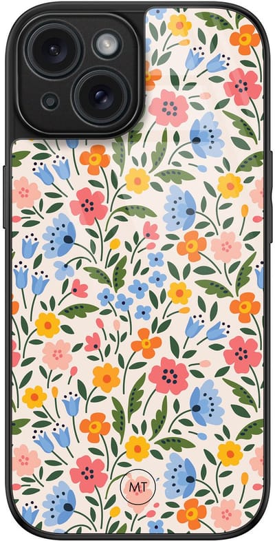 Hoesje geschikt voor iPhone 15 - Romantische bloemen - Luxe Hard Case - Bloemen - Multi - Mooie Telefoonhoesjes