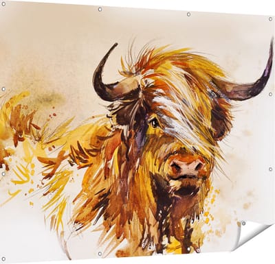 Gards Tuinposter Schotse Hooglander Koe - Abstract - 150x120 cm - Tuindoek - Tuindecoratie - Wanddecoratie buiten - Tuinschilderij