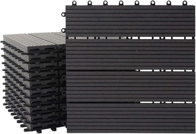 Houtlook WPC Vloertegels voor Balkon en Terras - Antraciet, 11 Stuks 30x30 cm