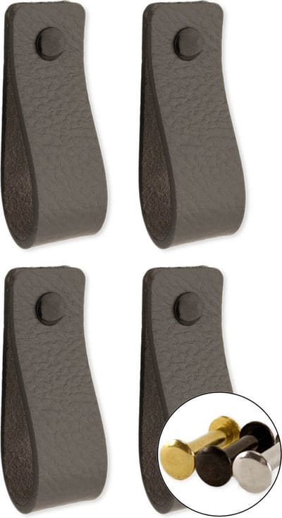Leren handgrepen - Grijs - 4 stuks - 16,5 x 2,5 cm - Grijze handgrepen leer - Leren meubelgreep - Leren handvaten kast - Leren lus - Handgreep kast leer - Leren greepjes - Handvat leer - Leren deurgreep - Leren handgreep