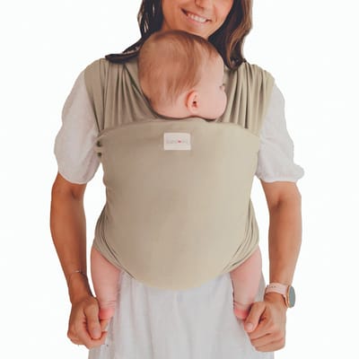 Babylonia Tricot-Slen Organic Ergonomische Draagdoek - Rekbare Baby Draagdoek voor Newborn t/m 15 kg - 100% Biologisch Katoen - Buikdragen - Licht Beige - White Pepper (Zand)