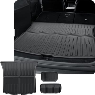 Premium Voertuigspecifieke Kofferbakmatten voor Tesla Model Y 2023 - Set van 3, Zwart, Antislip, Vuilopvangmatten