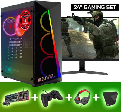 ScreenON - Gaming Set - P3 (GamePC + 24 Inch Monitor + Toetsenbord + Muis) + WiFi & Bluetooth